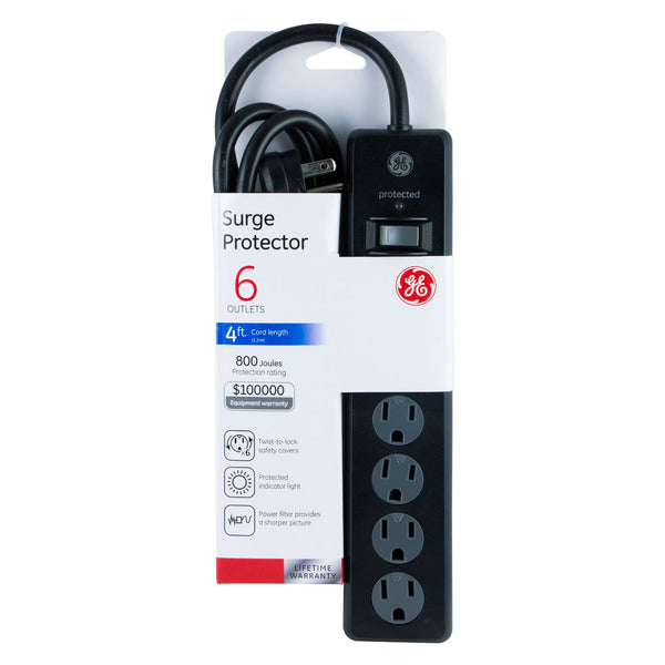 GE 6-Outlet Surge Protector with 4ft Extension Cord