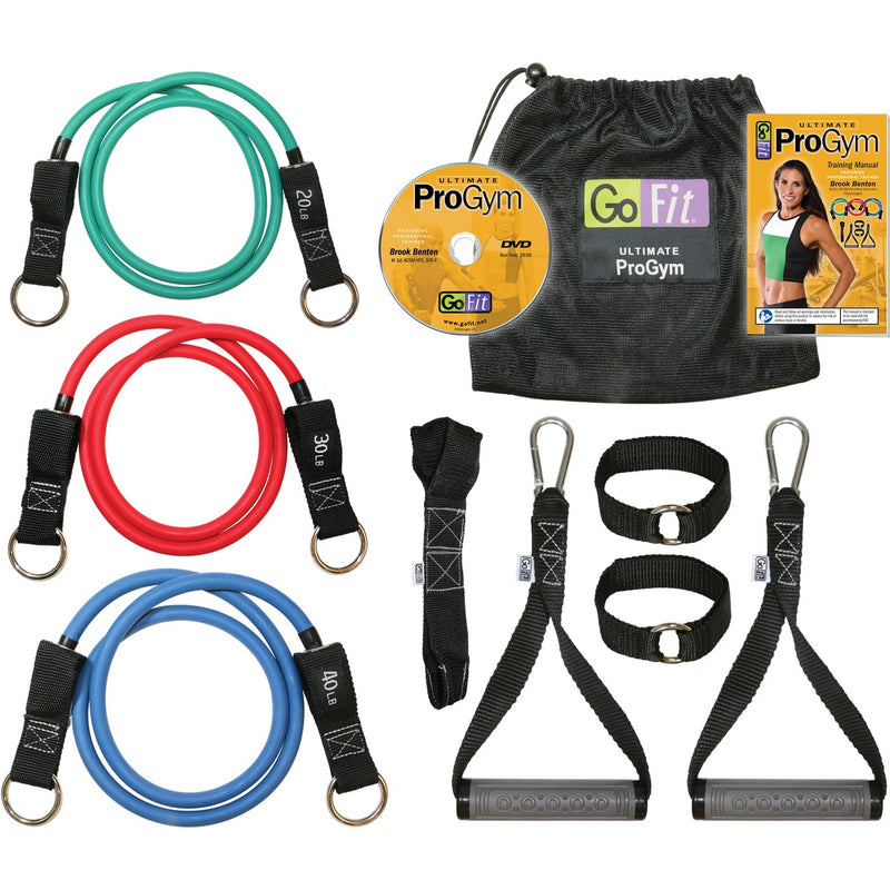 GoFit Pro Gym-in-a-Bag Round Resistance Bands with Handles, Straps, Door Anchor and DVD