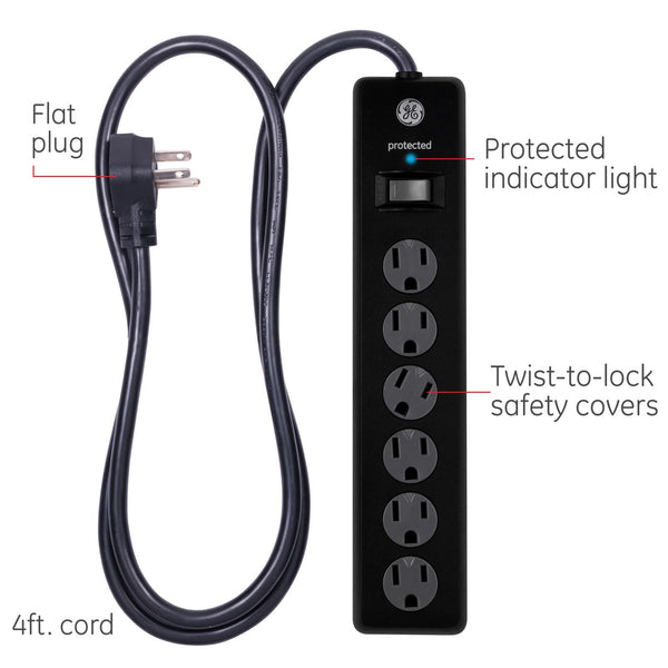 GE 6-Outlet Surge Protector with 4ft Extension Cord