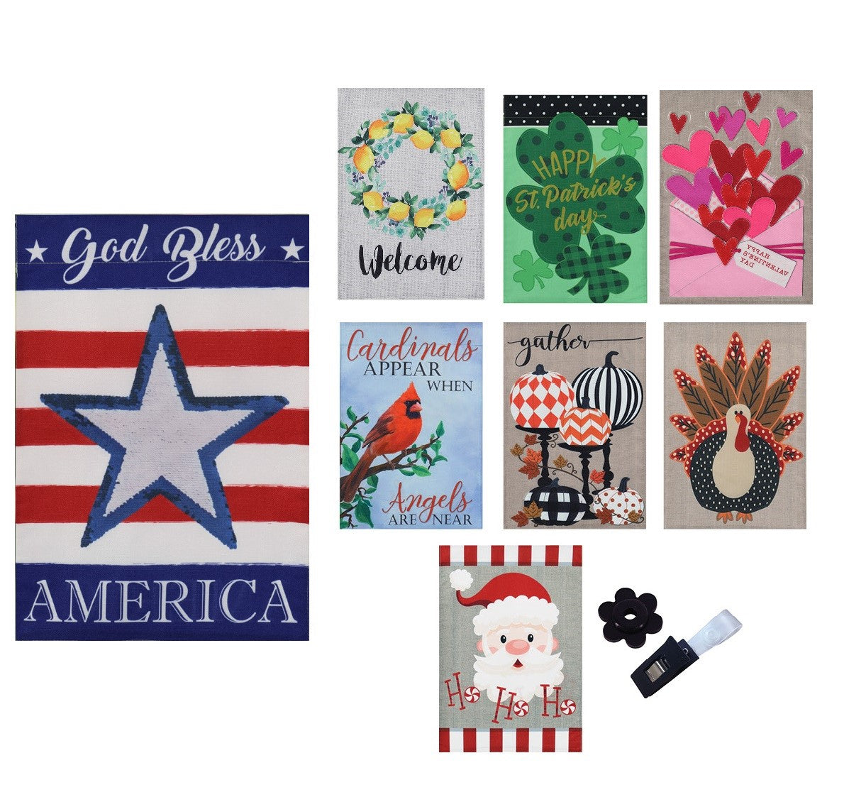 Evergreen Seasonal Burlap Flag - Set of 8