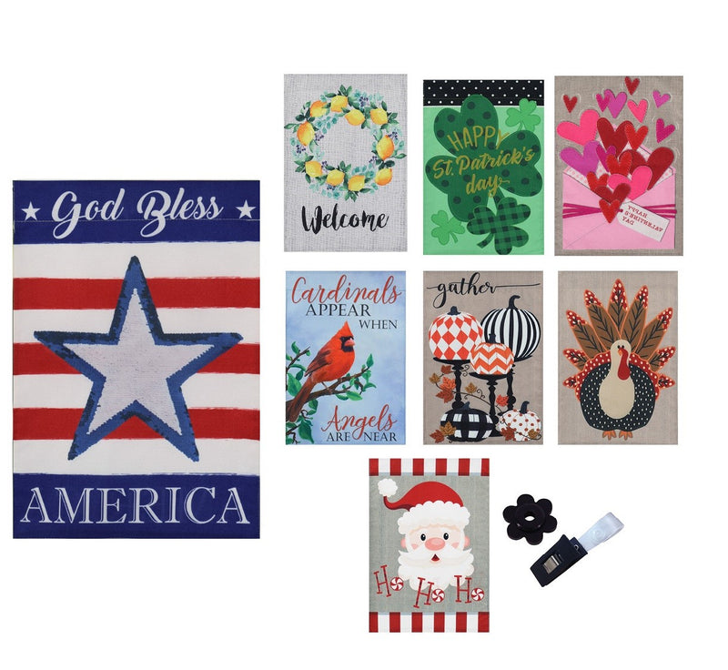 Evergreen Seasonal Burlap Flag - Set of 8