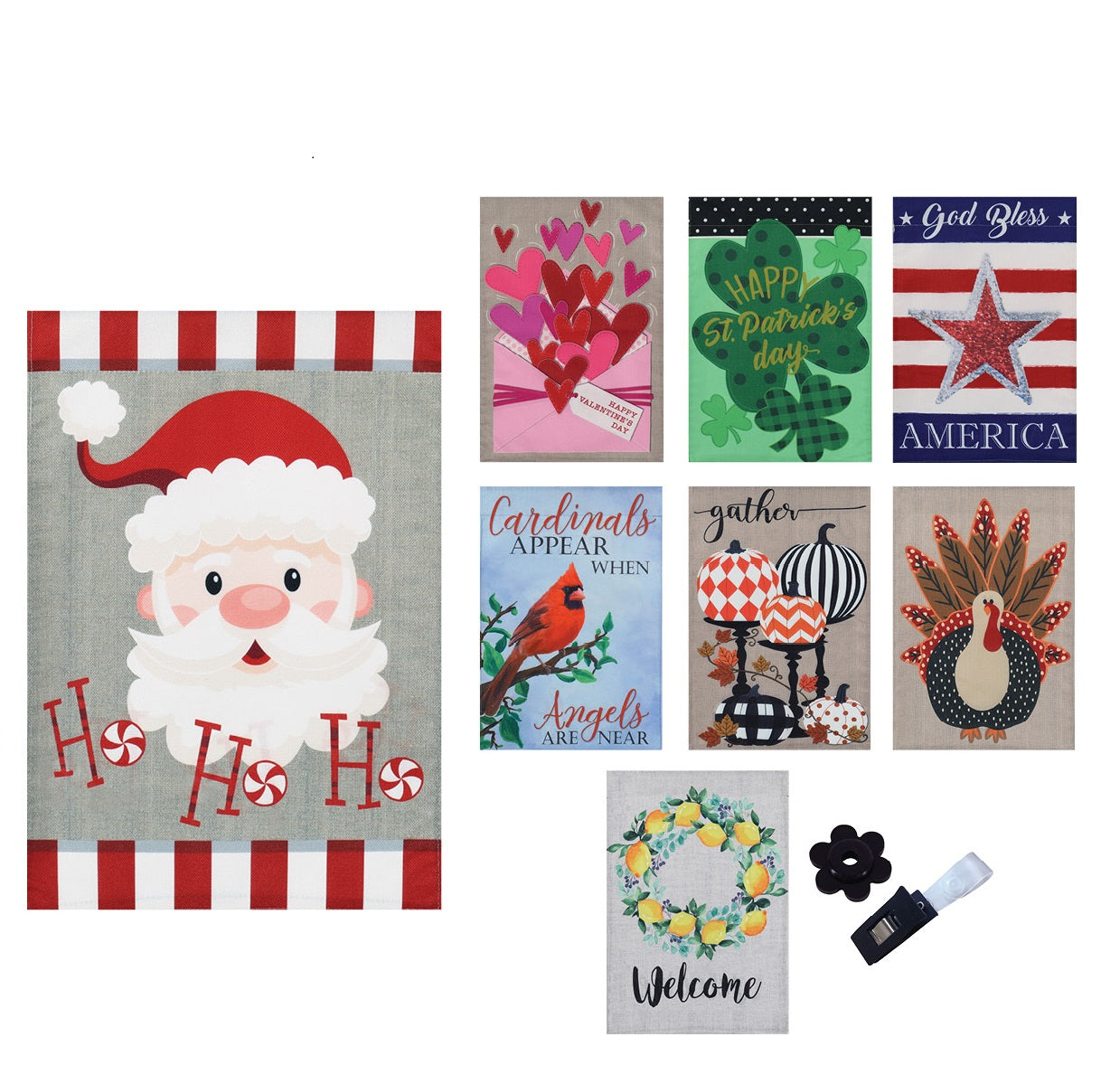 Evergreen Seasonal Burlap Flag - Set of 8