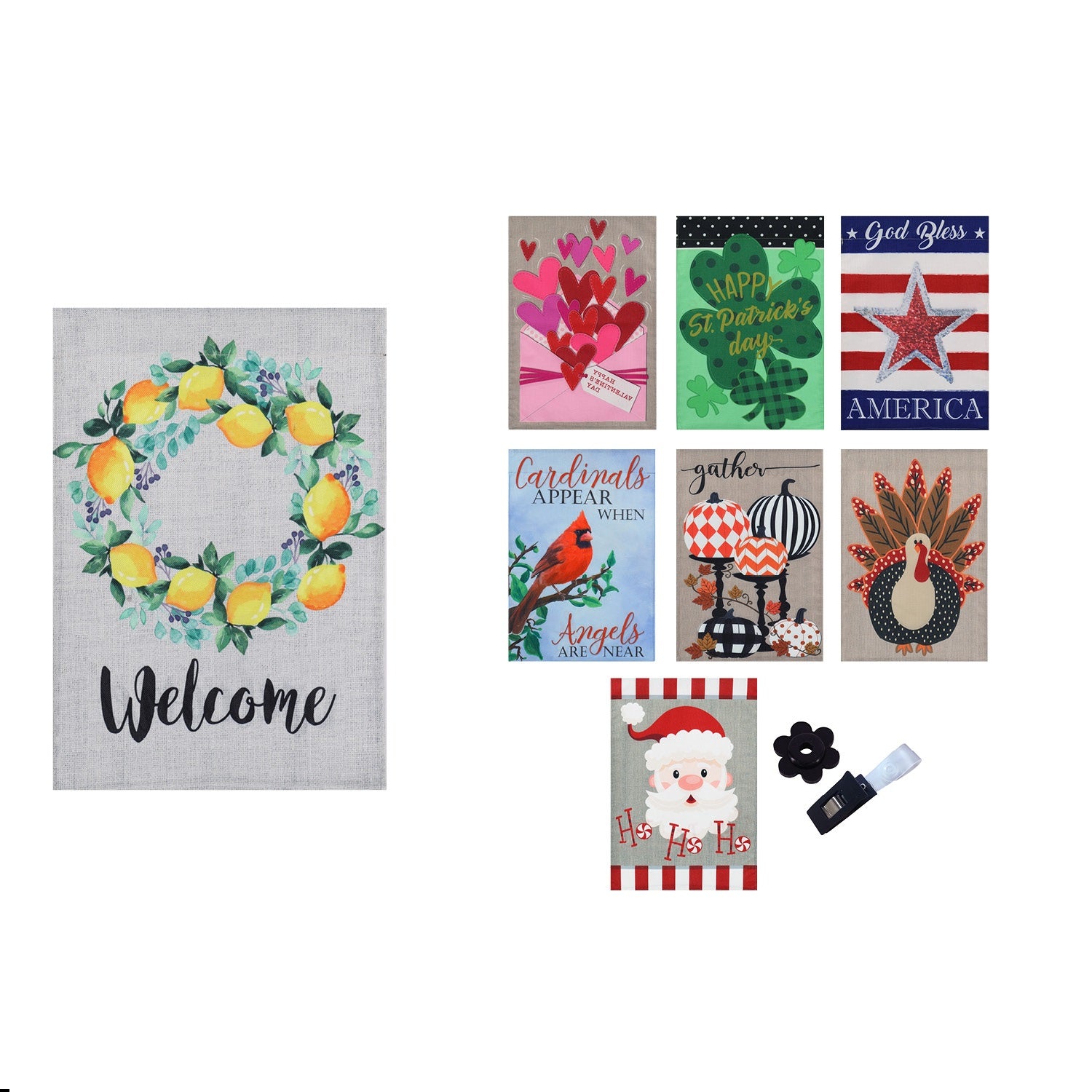 Evergreen Seasonal Burlap Flag - Set of 8