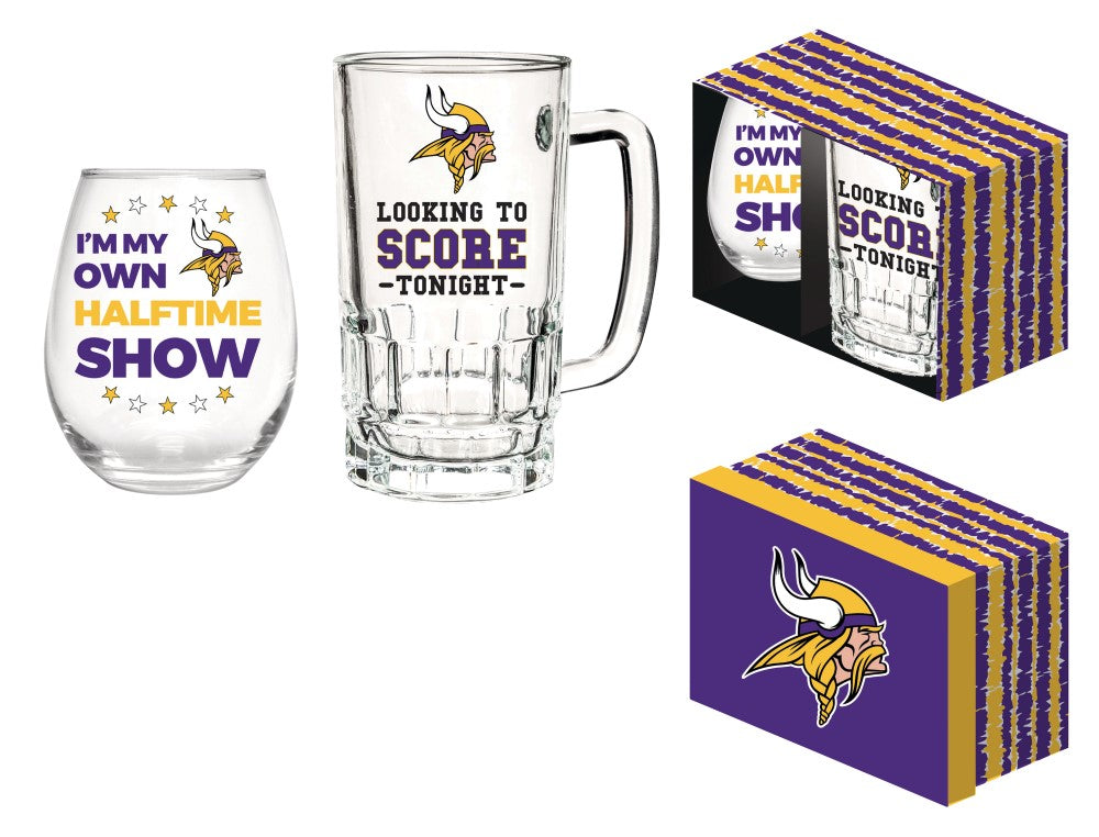 Team Sports America Minnesota Vikings Beer Mug & Stemless Wine Glass Gift Set