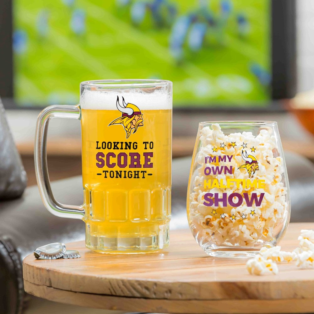Team Sports America Minnesota Vikings Beer Mug & Stemless Wine Glass Gift Set