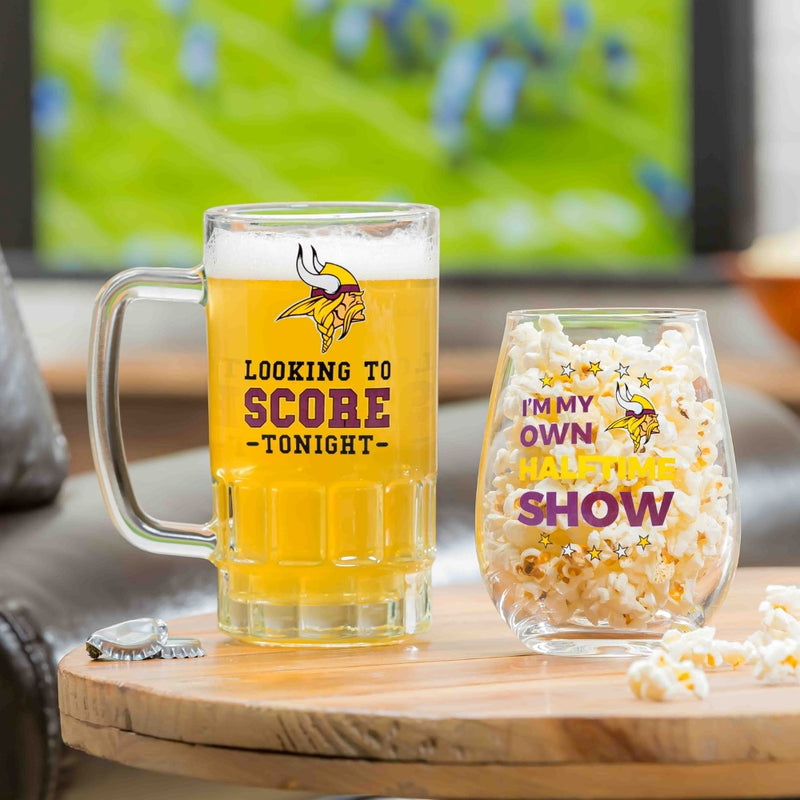 Team Sports America Minnesota Vikings Beer Mug & Stemless Wine Glass Gift Set