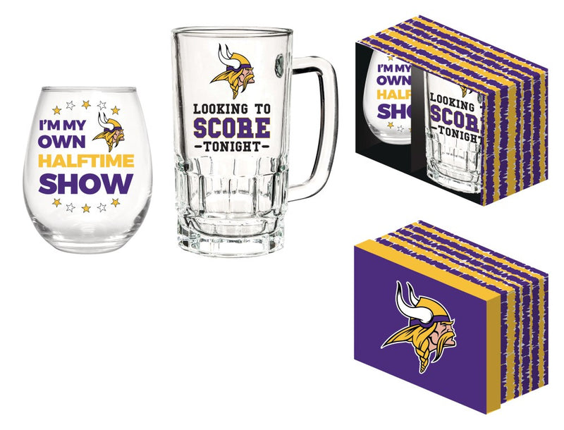 Team Sports America Minnesota Vikings Beer Mug & Stemless Wine Glass Gift Set