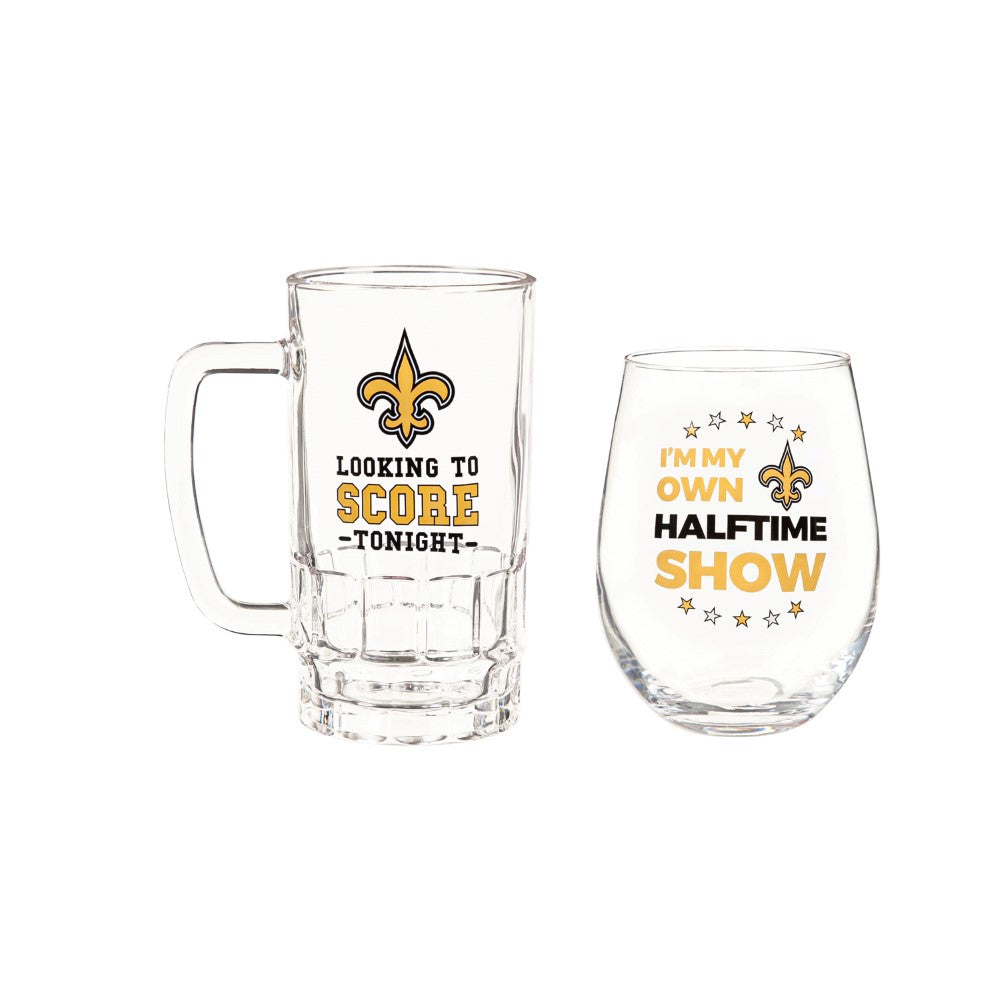 Team Sports America New Orleans Saints Beer Mug & Stemless Wine Glass Gift Set