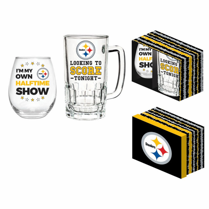 Team Sports America Pittsburgh Steelers Beer Mug & Stemless Wine Glass Gift Set