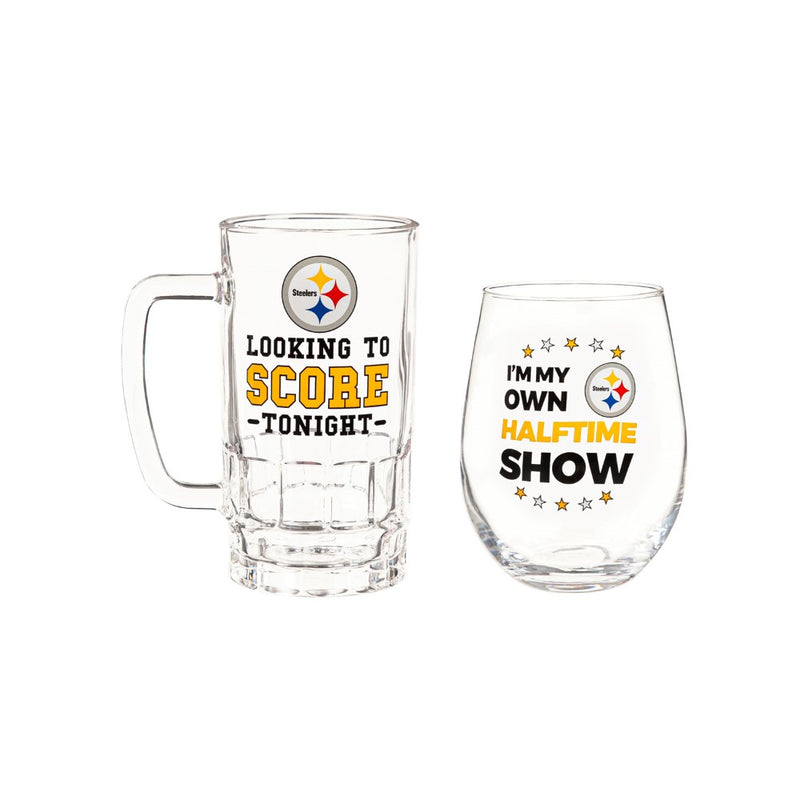 Team Sports America Pittsburgh Steelers Beer Mug & Stemless Wine Glass Gift Set