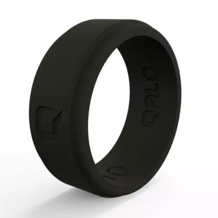 QALO Mens Black Standard Flat Step Silicone Ring - Size 9