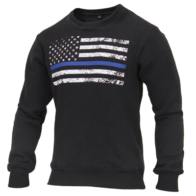 Rothco Thin Blue Line Flag Crew Neck Sweatshirt - Size 2XL