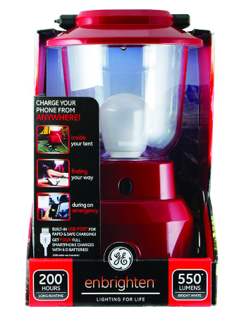 GE Enbrighten Lantern with USB Charging 550 Lumens 200 Hrs Battery Life IPX4 - Red