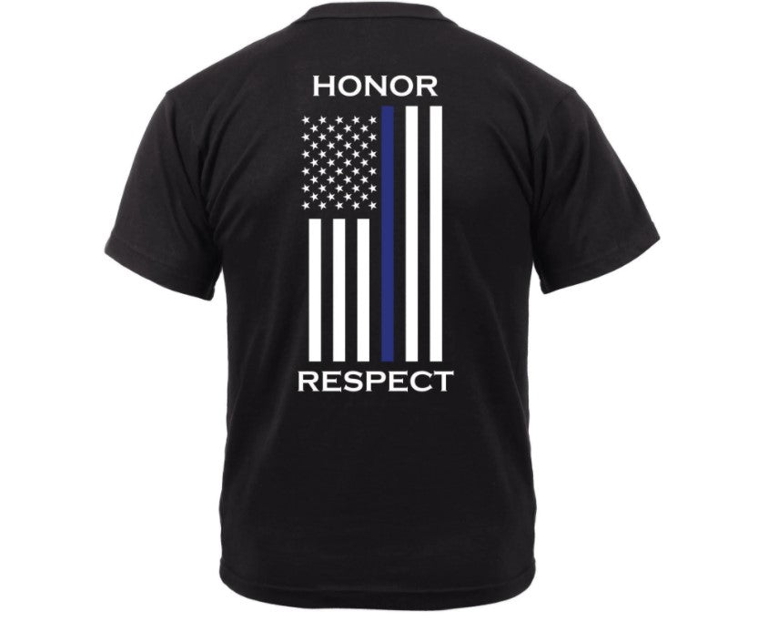 Rothco Mens Honor and Respect 2-Sided Thin Blue Line Flag T-Shirt - Black - Size 2XL