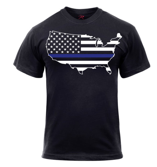 Rothco Mens Thin Blue Line America Map T-Shirt - Size 2XL