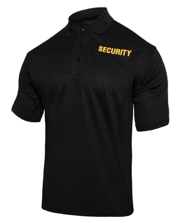 Rothco Mens Moisture Wicking Security Polo Shirt Black W/ Gold Lettering - Size 2XL