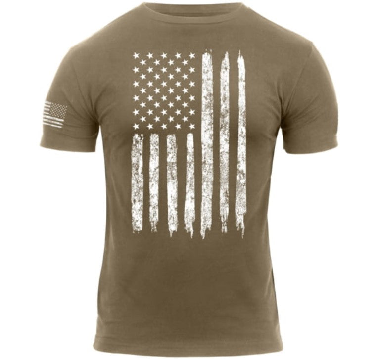 Rothco Mens Distressed US Flag Athletic Fit T-Shirt - Coyote Brown - Size 2XL