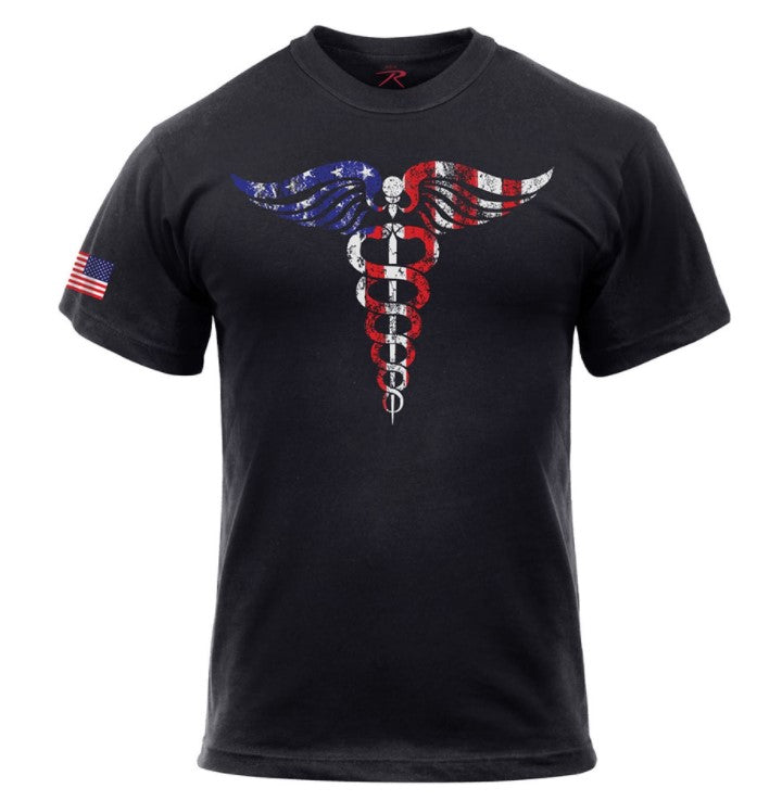 Rothco Mens Medical Symbol (Caduceus) T-Shirt - Black - Size 2XL