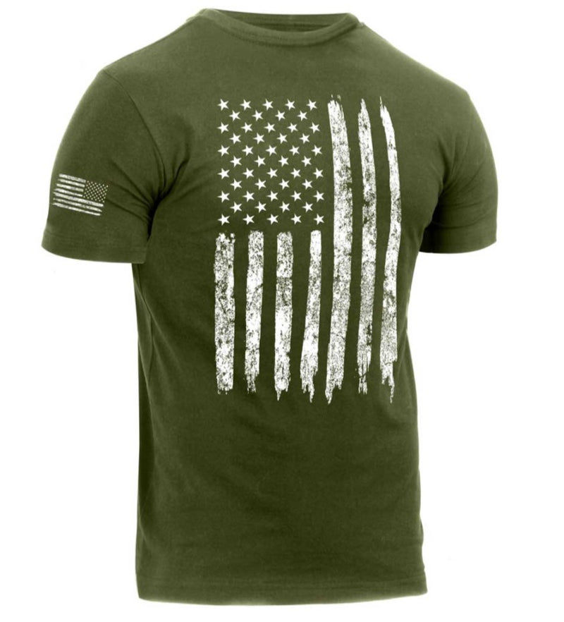 Rothco Mens Distressed US Flag Athletic Fit T-Shirt - Olive Drab - Size 2XL