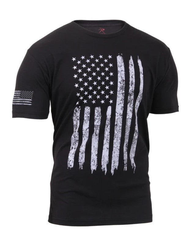 Rothco Mens Distressed US Flag Athletic Fit T-Shirt - Black - Size 2XL