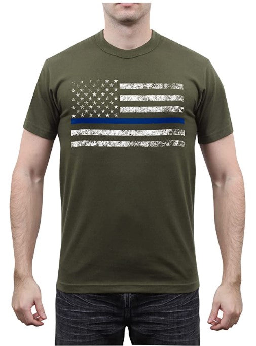 Rothco Mens Thin Blue Line Shield T-Shirt - Size 3XL