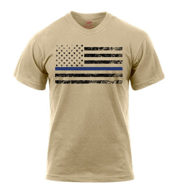 Rothco Mens Thin Blue Line Short Sleeve T-Shirt - Desert Sand w/ Black Flag - Size 3XL