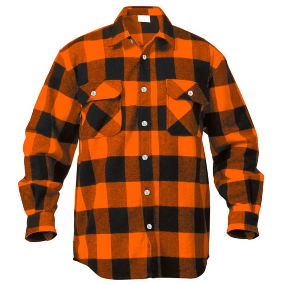 Rothco Mens Extra Heavyweight Buffalo Plaid Flannel Shirt - Orange Plaid - Size 3XL