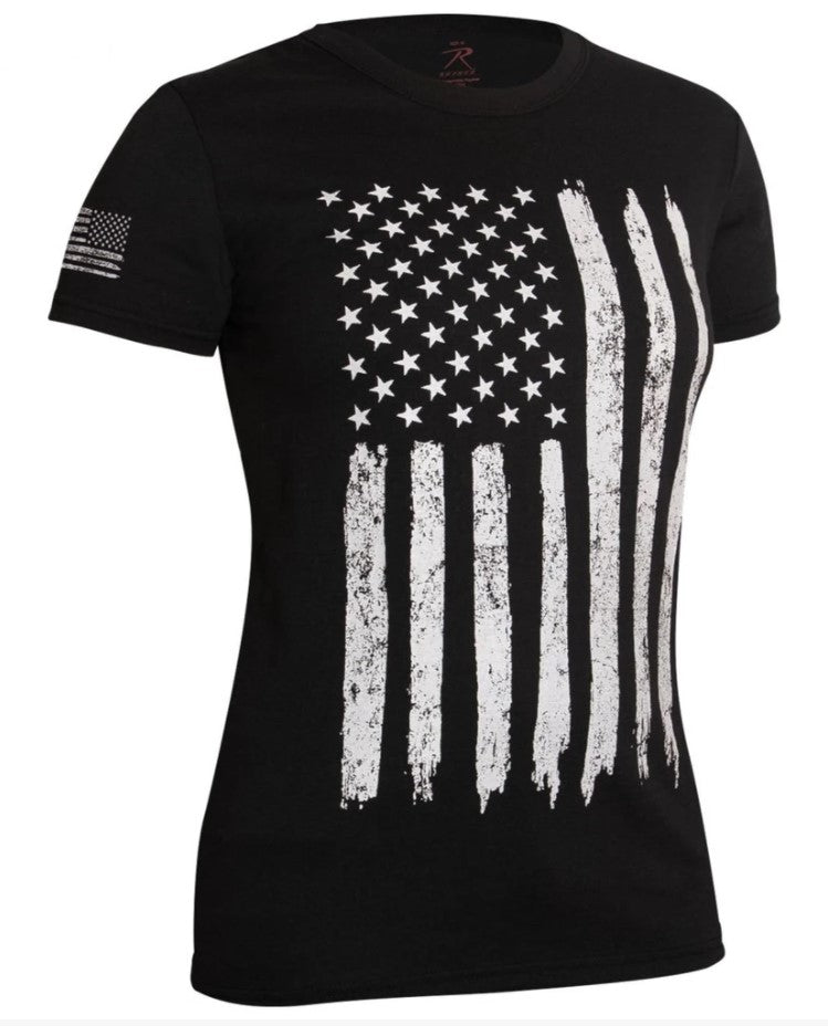 Rothco Womens Distressed US Flag Long Short Sleeve T-Shirt - Size 2XL