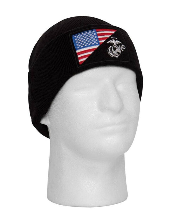 Rothco USMC Eagle, Globe, and Anchor/US Flag Deluxe Fine Knit Watch Cap