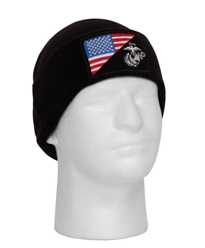 Rothco USMC Eagle, Globe, and Anchor/US Flag Deluxe Fine Knit Watch Cap