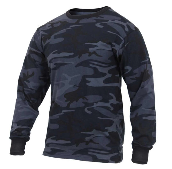 Rothco Mens Long Sleeve Colored Camo T-Shirt - Midnight Blue Camo - Size 3XL