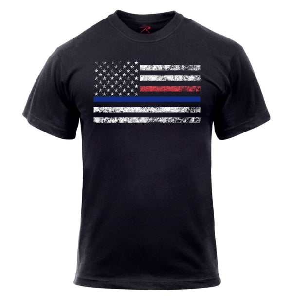 Rothco Mens Thin Blue Line & Thin Red Line T-Shirt - Size 2XL