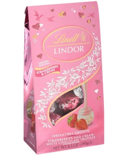 Lindt Lindor Strawberries and Cream White Chocolate Truffles - 8.5 oz. Bag