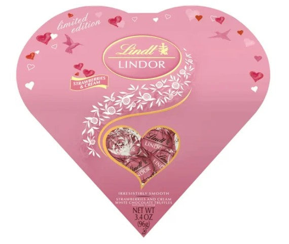 Lindt Lindor Strawberries and Cream White Chocolate Truffles Heart - 3.4 oz. Box