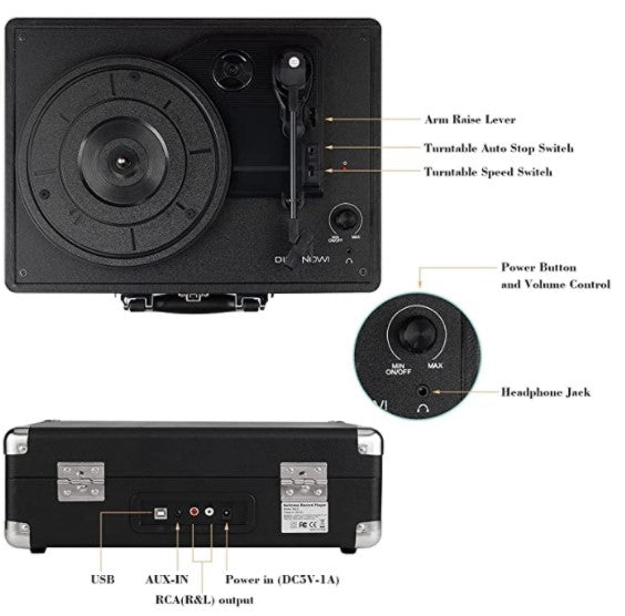 Sylvania Bluetooth Portable USB Suitcase Turnable