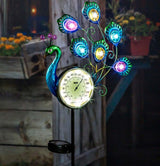 Evergreen Solar Peacock Thermometer Garden Stake