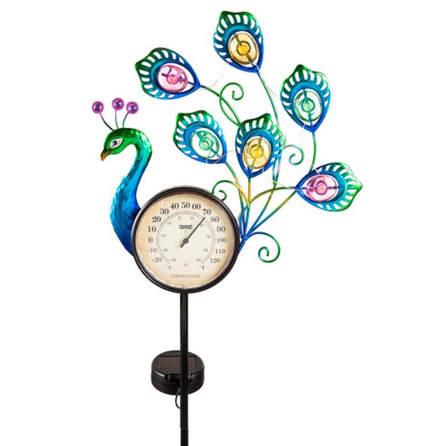 Evergreen Solar Peacock Thermometer Garden Stake
