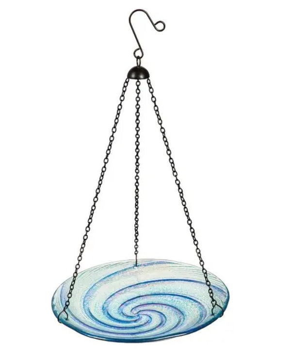 Evergreen Blue Swirl Glass Hanging Bird Bath