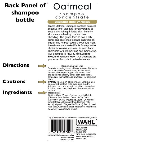 Wahl oatmeal dog shampoo on sale