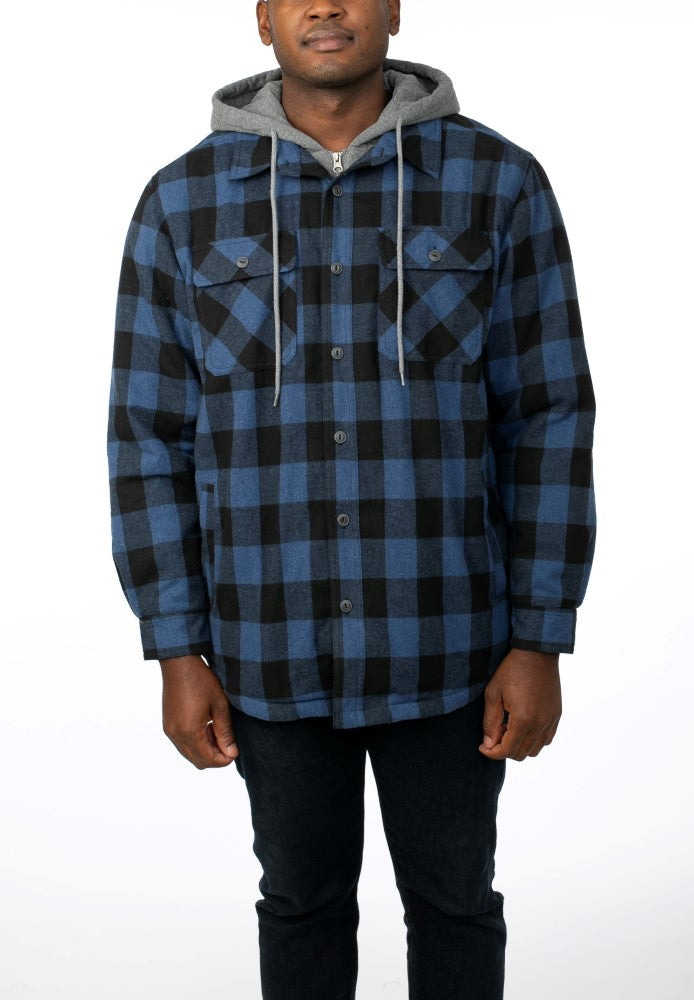 CG Classics Hooded Flannel Shirt Jacket Sherpa Lined Buffalo Check