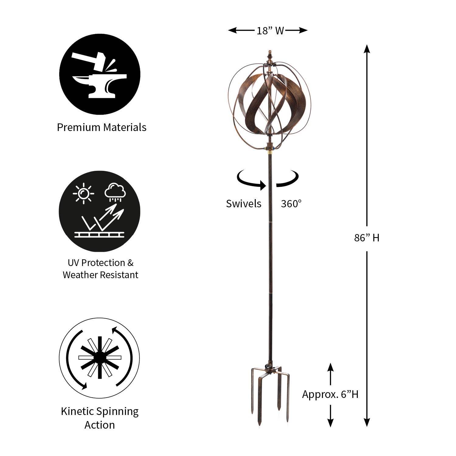 Evergreen Weathered Sphere Hydro Wind Spinner Weather Cooper