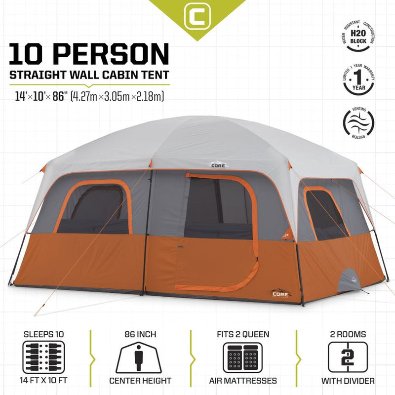 Core 10P Straight Wall Cabin Tent