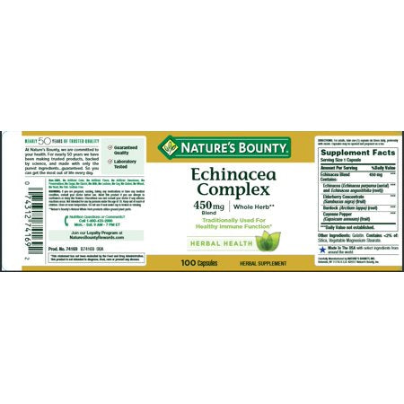 Nature's Bounty Echinacea Complex Herbal Supplement Capsules - 450mg - 100 Count