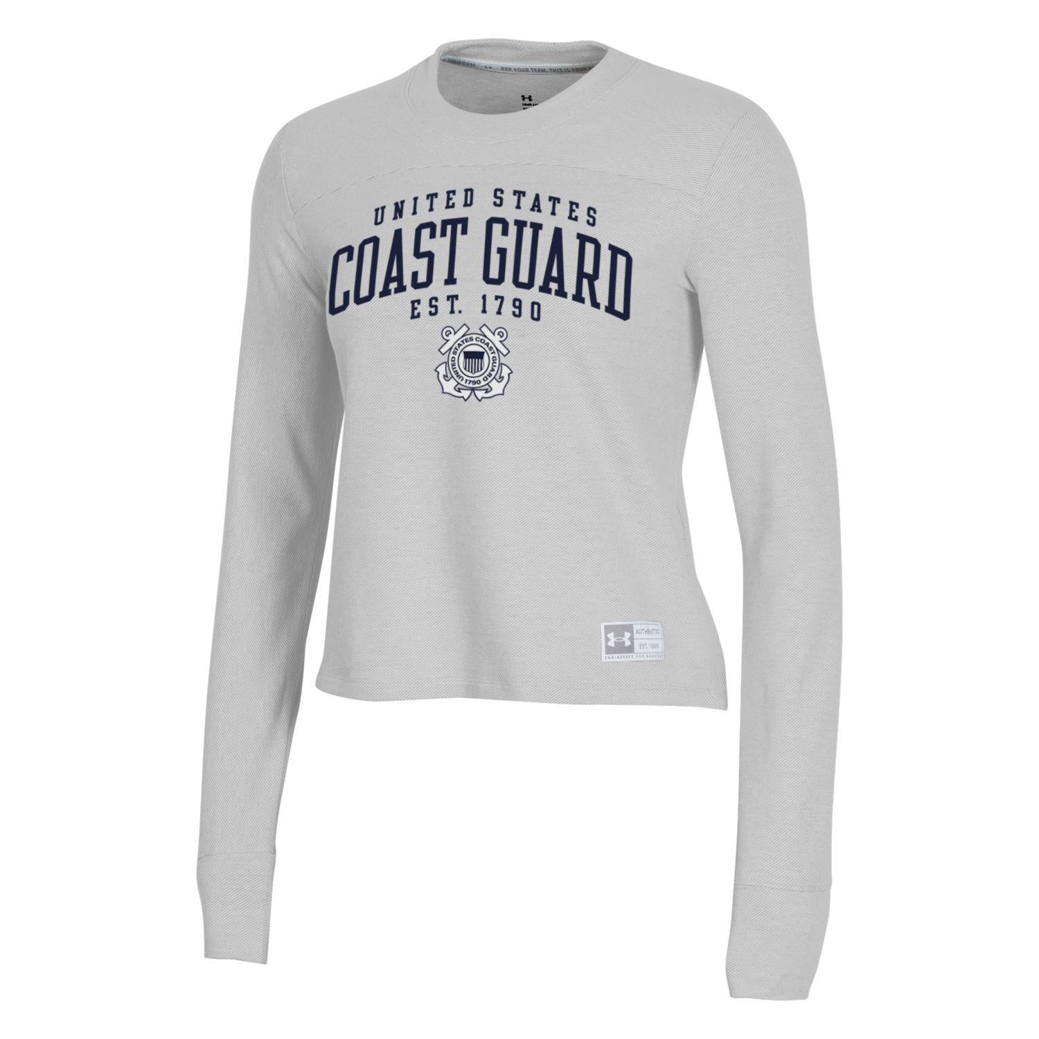 Coast Guard Under Armour Womens Est. 1790 Game Day Twill Crew Neck Long Sleeve Shirt