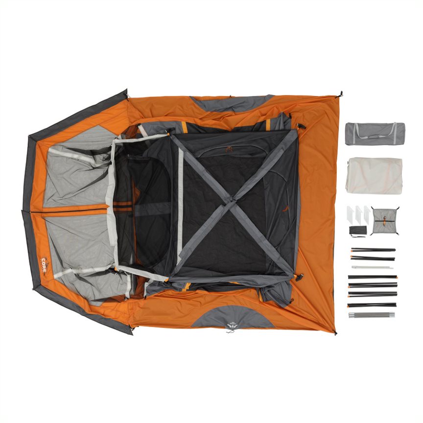 Core 6P Straight Wall Cabin Tent w/ Screen Room