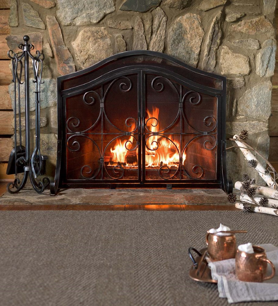 Plow & Hearth Large Crest Fireplace Screen With Doors