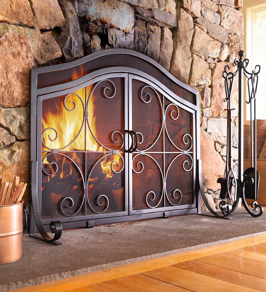 Plow & Hearth Large Crest Fireplace Screen With Doors