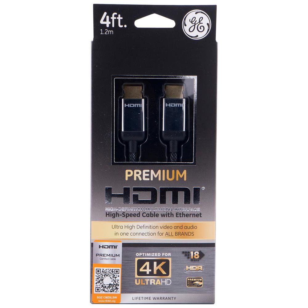 GE Ultra Pro 4 ft. Full HD 1080p 4K 60Hz 18Gbps Premium HDMI Cable with Ethernet