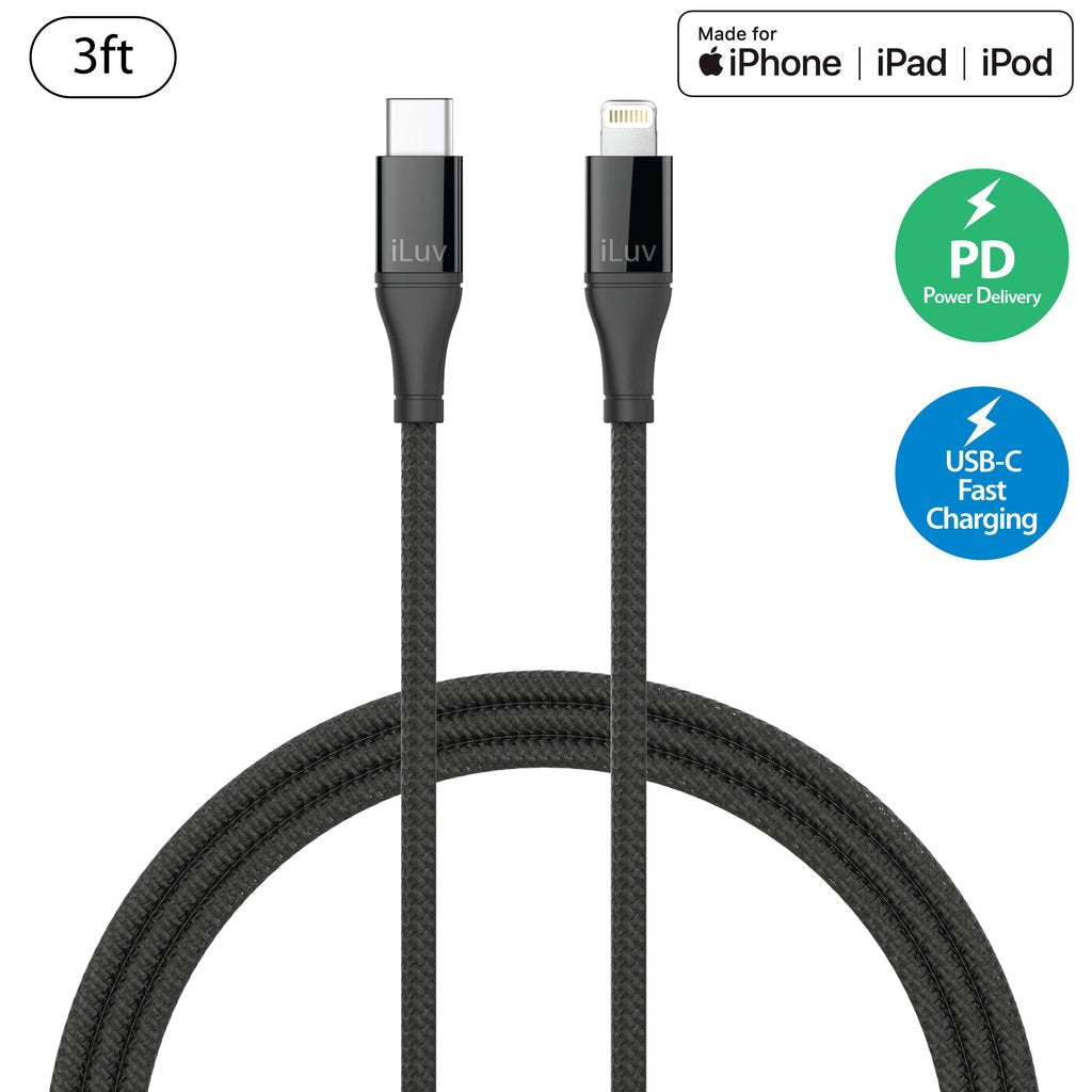 iLuv 3ft Fast Charging USB-C to Lightning Cable