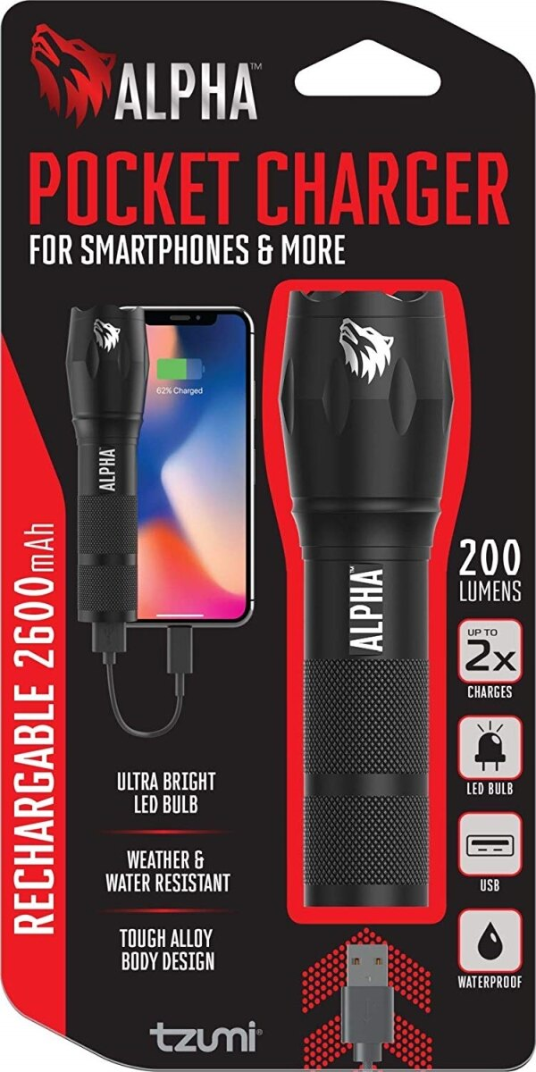 Tzumi 2600 mAh Pocket Charger Flashlight